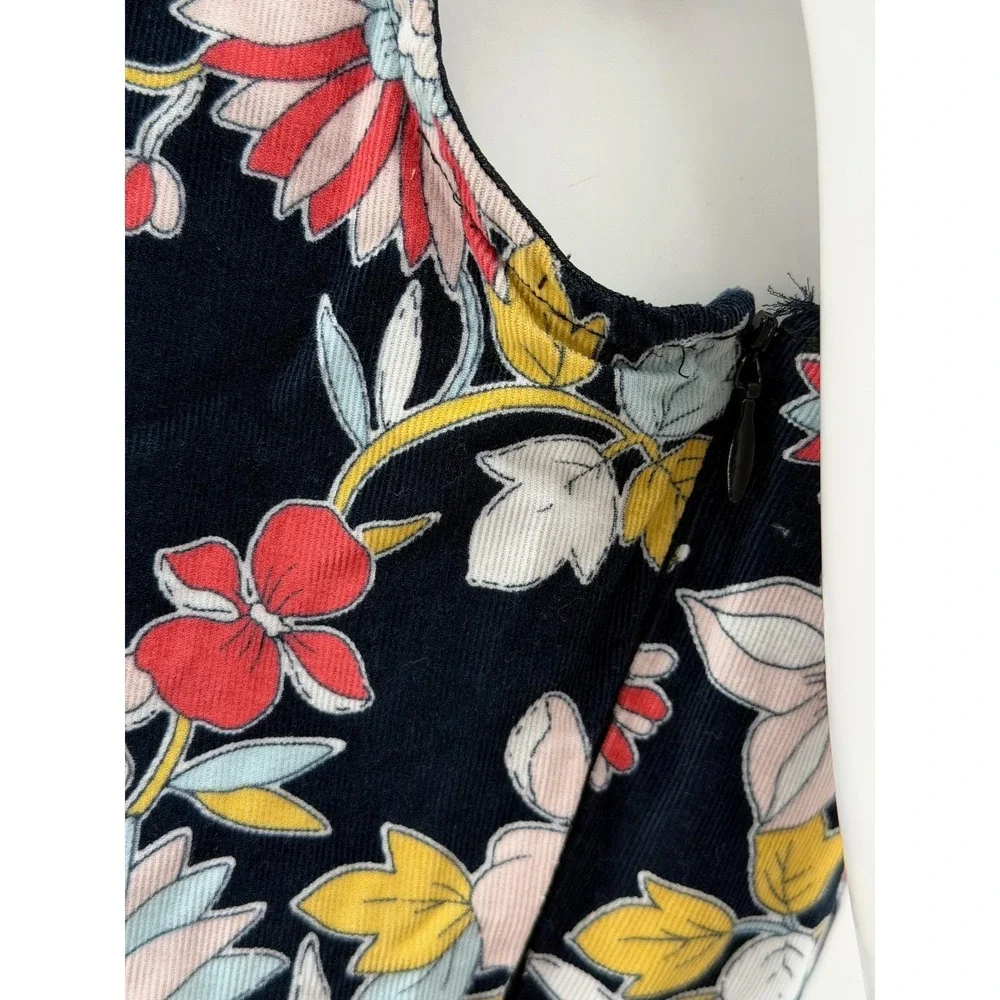 Anthropologie Moulinette Soeurs Dress Womens 4 Navy Floral Corduroy Crochet Boho